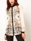 Blusa Estilo Túnica Retro Manga Comprida de Chiffon